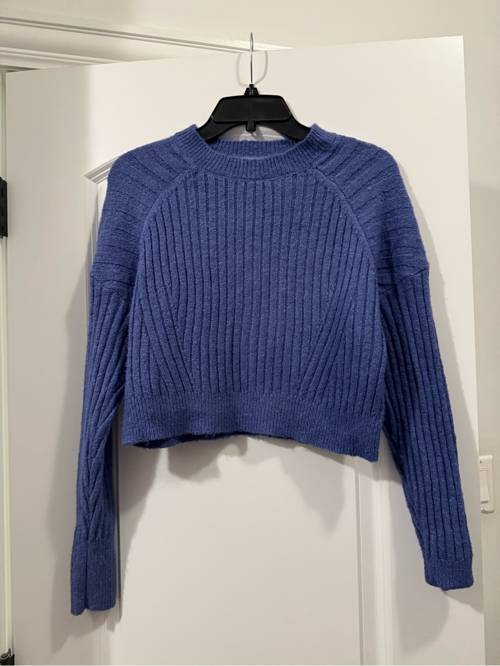 Sophie Rue Indigo Ribbed Cropped Crewneck Sweater